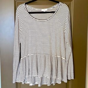 BP Peplum Top- Cream & Black Stripe. Size Large.